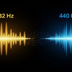 Ilustração de ondas sonoras comparando 432hz e 440hz