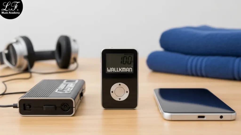 Evolução de aparelhos de música para treino.