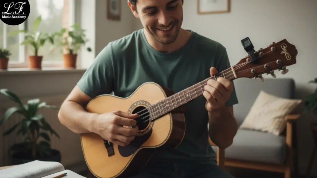 iniciante aprendendo a segurar o instrumento