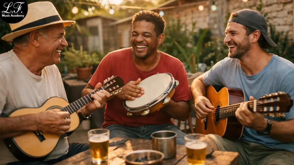 roda de samba com músico tocando cavaquinho